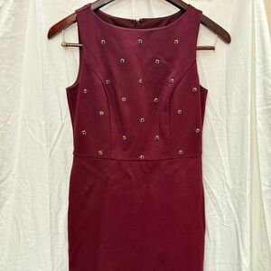 Ann Taylor Rust Red Sheath Dress Gold Embellished Beaded Office Siren Sz 2 EUC
